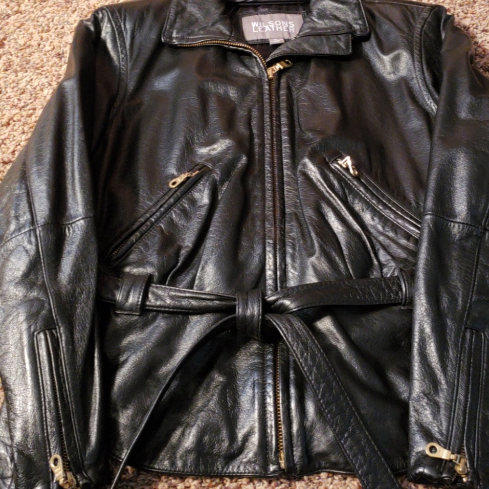Wilsons Leather Black Leather Belted Jacket